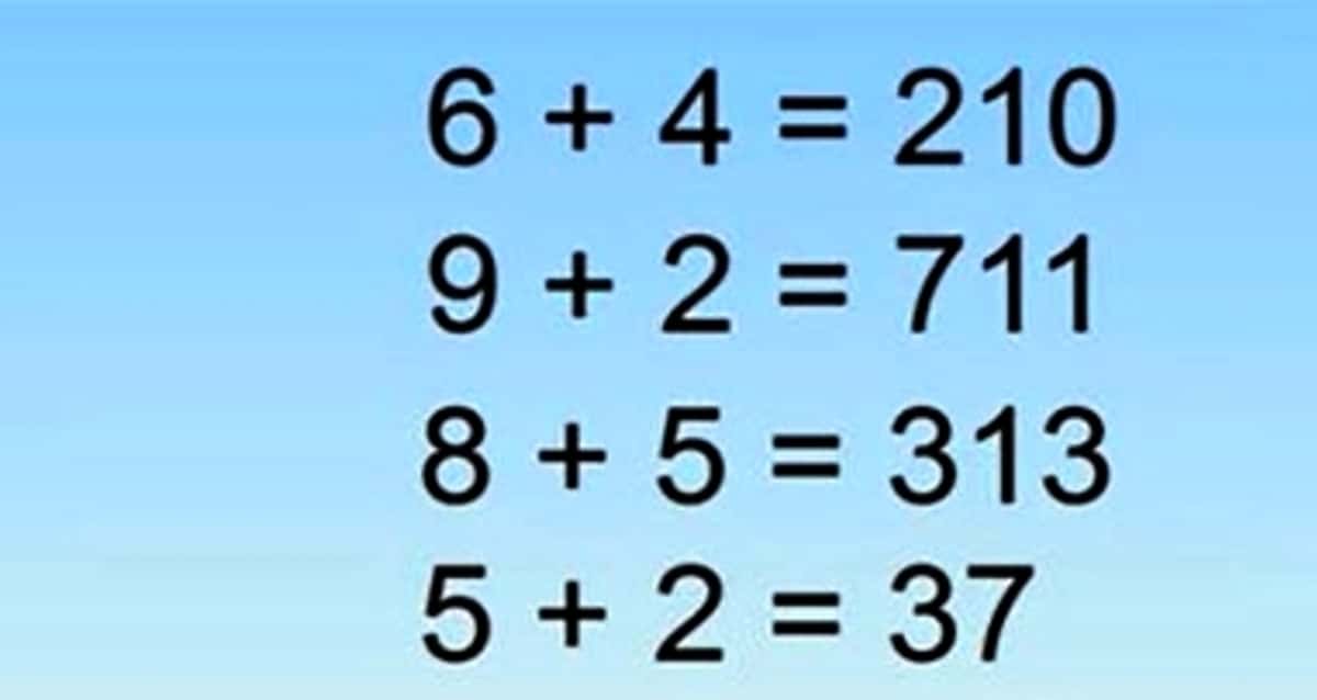 Resposta 6+4 = 210; 9+2 = 711; 8+5 = 313; 5+2 = ?