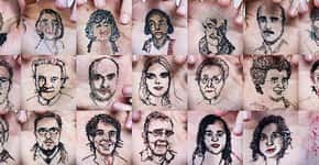 Artista costura imagens de amigos e familiares na própria mão