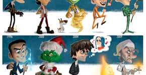 Ilustrações mostram a evolução de atores famosos
