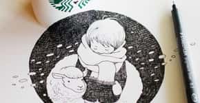 Artista cria adoráveis ilustrações com copo do Starbucks