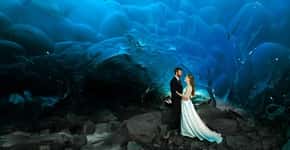 Fotógrafo registra casamento celebrado em caverna de gelo