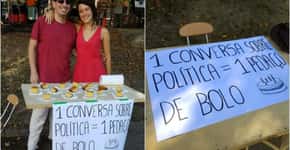 Ação troca um pedaço de bolo por uma conversa sobre política