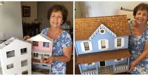 Dona Alice constrói casinhas de papelão para presentear crianças