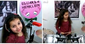 Talento e atitude: com 7 anos, Eduarda já arrasa na bateria