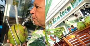 Quiosque de coco em Santos oferece como opção canudo de aço inox