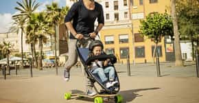 Designer cria longboard com carrinho de bebê anexado