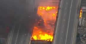 Incêndio atinge ponte do Jaguaré e interdita Marginal Pinheiros
