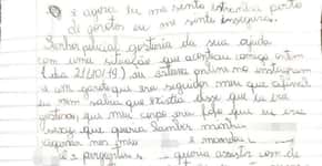 Após assédio sexual, menina de 10 anos pede ajuda em carta à polícia