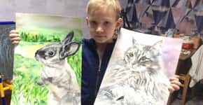 Menino faz pinturas impressionantes para ajudar abrigo de animais