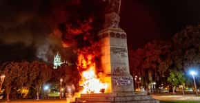 Coletivo indígena incendeia estátua de Pedro Álvares Cabral no Rio