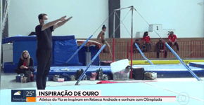 Repórter da Globo se arrisca na ginástica e dá saltos ao vivo