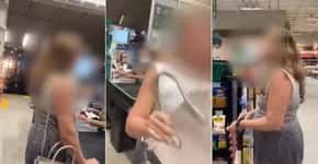 Mulher se recusa a usar máscara e ataca pessoas em supermercado
