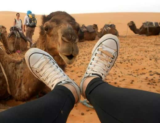 Alice Malta Stephan aproveitou o passeio de camelo para fotografar no deserto