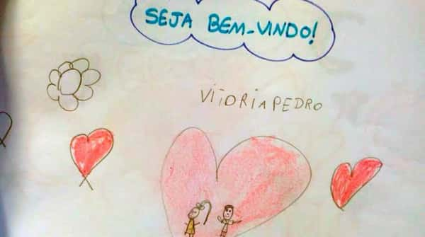 Desenho dos colegas de Pedrinho desejando boas-vindas