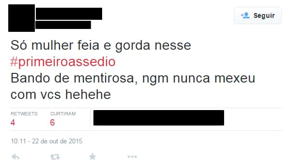 Perfis ridicularizam campanha sobre primeiro assédio sexual (Reprodução/Twitter)