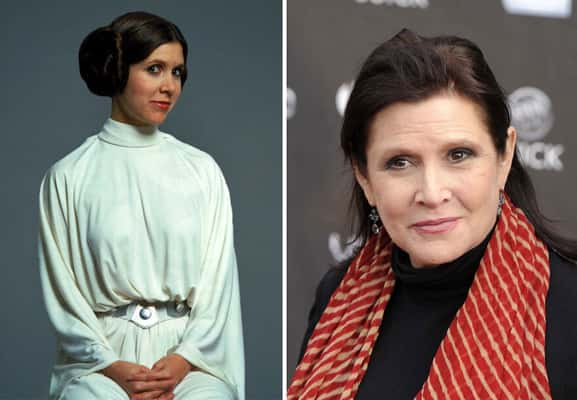 Carrie Fisher em 1977 e em 2015