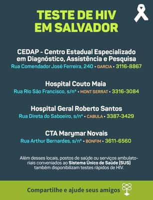 Onde fazer teste de HIV em Salvador (BA)