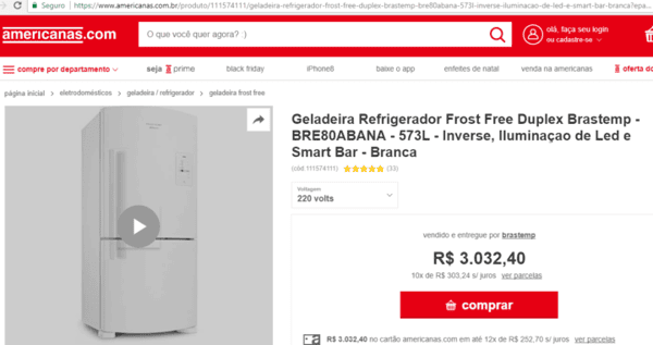 Geladeira/ Refrigerador Frost Free Duplex Brastemp - 573L: R$ 3.032,40  ou em 10x de R$ 303,24 s/ juros na Americanas