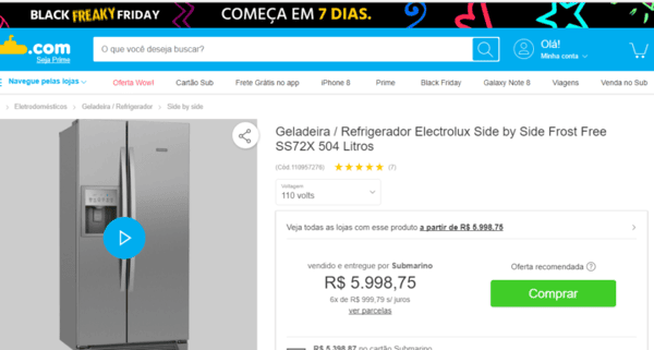 Geladeira / Refrigerador Electrolux Side by Side Frost Free: R$ 5.998,75 ou em 6x de R$ 999,79 s/ juros no Submarino