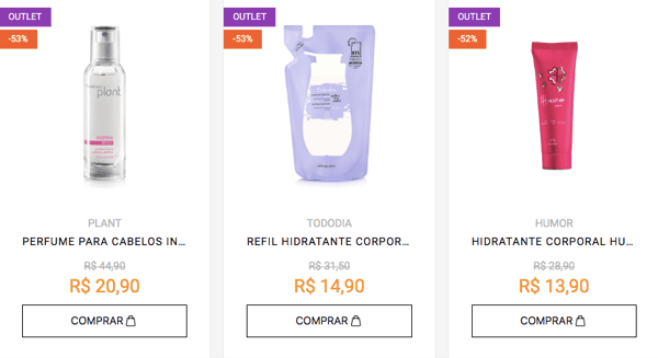 Descontos no outlet da Natura