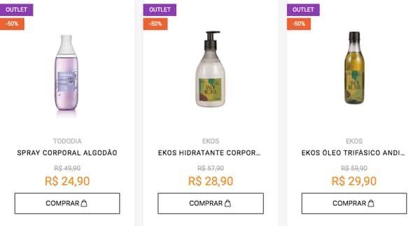 Descontos no outlet da Natura