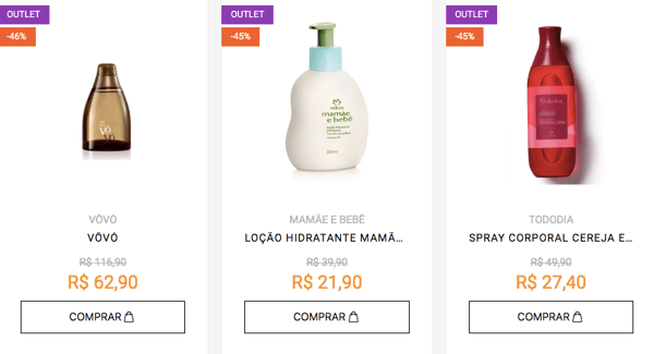 Descontos no outlet da Natura