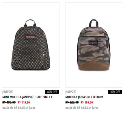 Produtos da JanSport na OFF Premium