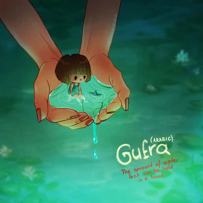Gufra, árabe: Quantidade de água que você pode segurar nas mãos
