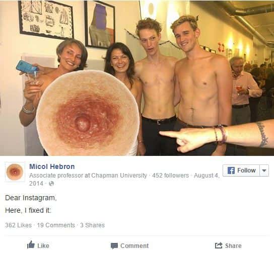 Mulheres de vários países estão usando os mamilos masculinos como protesto às regras de nudez das redes sociais (Foto: Reprodução/Instagram)