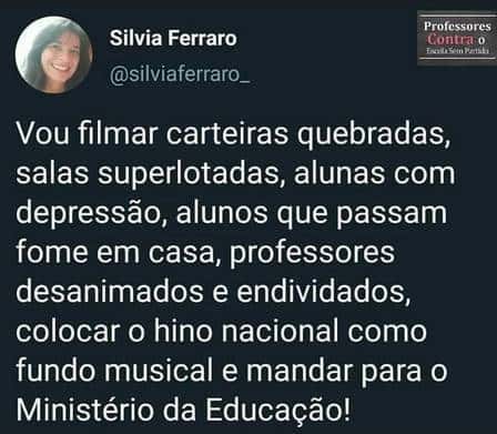 Ó meme amado; sobre a ordem do ex-ministro da Educação Ricardo Vélez Rodríguez para que as escolas cantassem o hino nacional em frente à bandeira do Brasil e filmassem as crianças