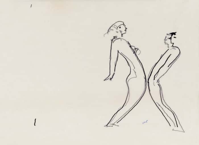 Oscar Niemeyer, sem título (duas figuras), s_d, caneta hidrográfica sobre papel, 50,5 x 70 cm