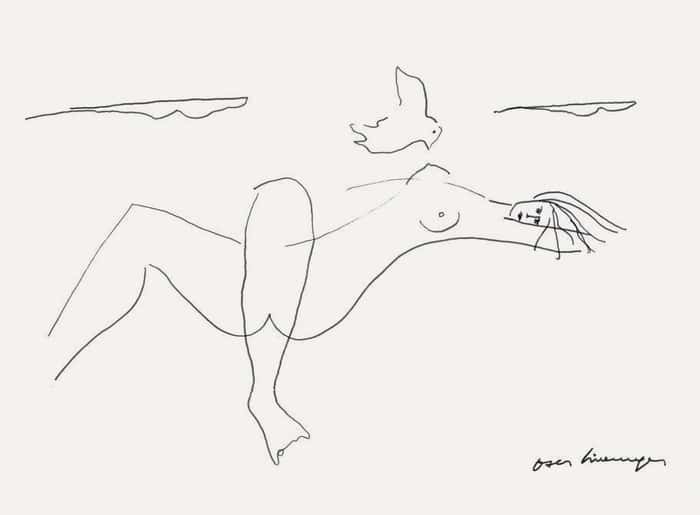 Oscar Niemeyer, sem título (mulher e pássaro), s_d, caneta hidrográfica sobre papel vegetal, 38 x 53 cm