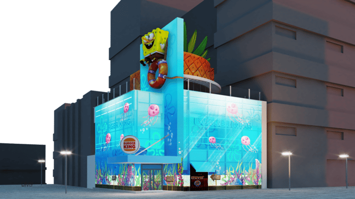 O universo da Fenda do Biquíni desembarca com seus divertidos personagens do desenho do Bob Esponja no Burger King da Paulista