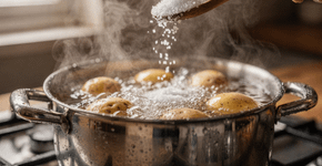 Por que é recomendado colocar sal na água ao cozinhar batatas, e como aplicar corretamente?