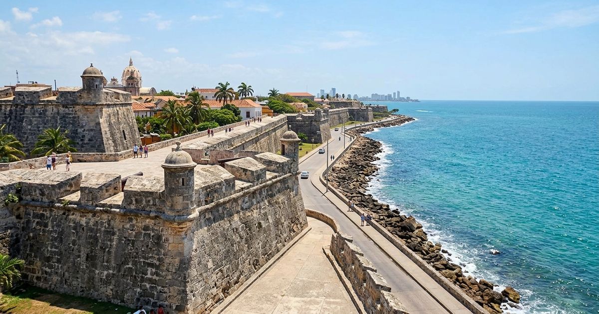 Às margens do Caribe, uma cidade transformou sua posição estratégica em um dos maiores sistemas defensivos das Américas: Cartagena, onde muralhas, fortalezas e bairros coloniais preservam séculos de disputas pelo controle das rotas marítimas