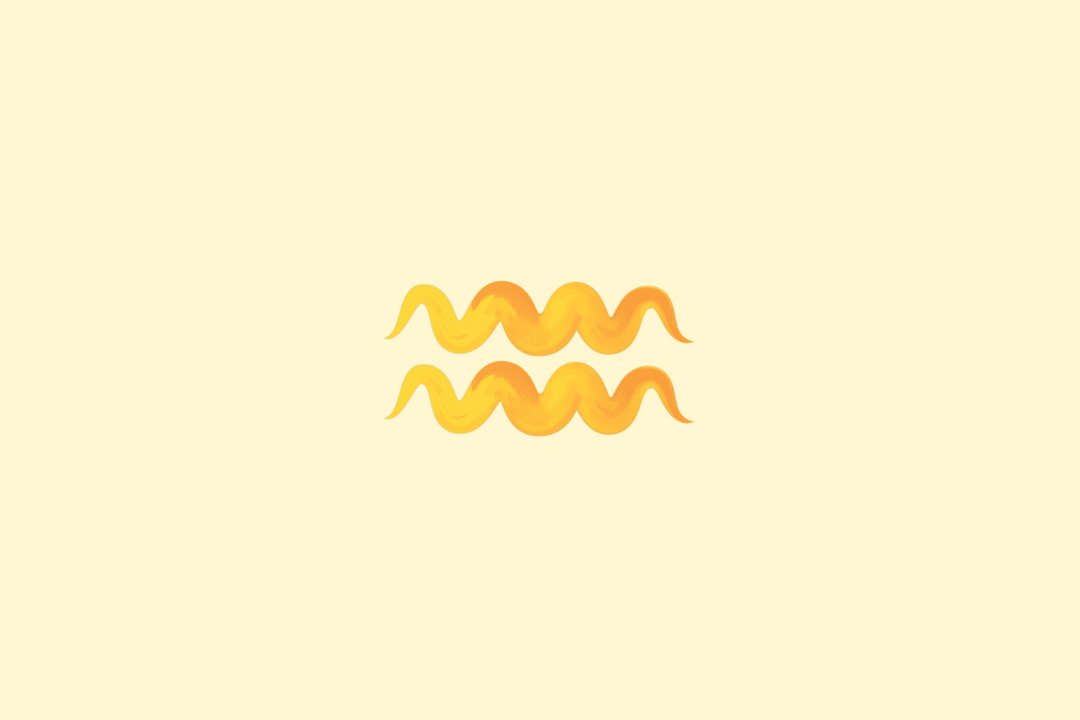 Símbolo de Aquário formado por duas linhas onduladas em tons de amarelo e laranja, centralizado na imagem. Fundo amarelo-claro.