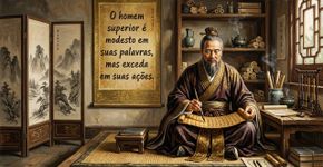 Confúcio sobre a diferença entre falar sobre virtude e demonstrá-la pelas próprias atitudes: “O homem superior é modesto em suas palavras, mas excede em suas ações”