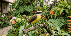 A ave de peito amarelo que era o despertador oficial das manhãs na roça e que hoje limpa as lagartas da sua horta urbana todos os dias