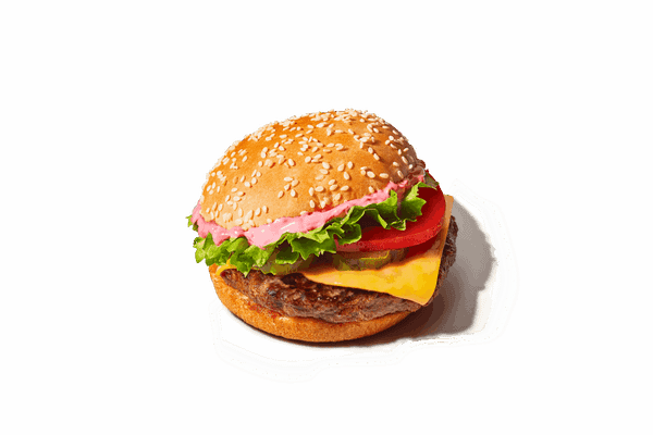 O suculento Burger do BK é feito com pão com gergelim, molho rosa sabor defumado, alface, tomate, picles, fatia de queijo sabor cheddar e hambúrguer blend gourmet 120g.