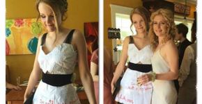Jovem cria vestido com exercícios de matemática para ajudar ONG