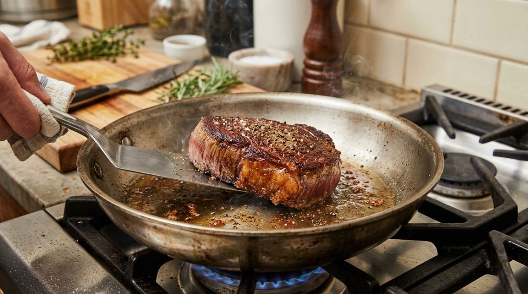 Uma carne retirada da embalagem e colocada diretamente na frigideira pode soltar bastante água.