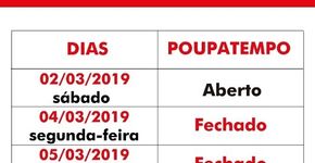 Funcionamento dos Postos Poupatempo no carnaval