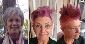 Mulher pinta cabelo de rosa antes de quimioterapia