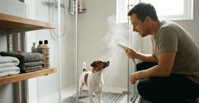 Como dar banho no cachorro que treme de medo e escorrega no piso do banheiro