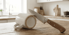 Afiar a faca em uma caneca de cerâmica virada de cabeça para baixo: por que funciona como substituto da pedra de afiar em casa