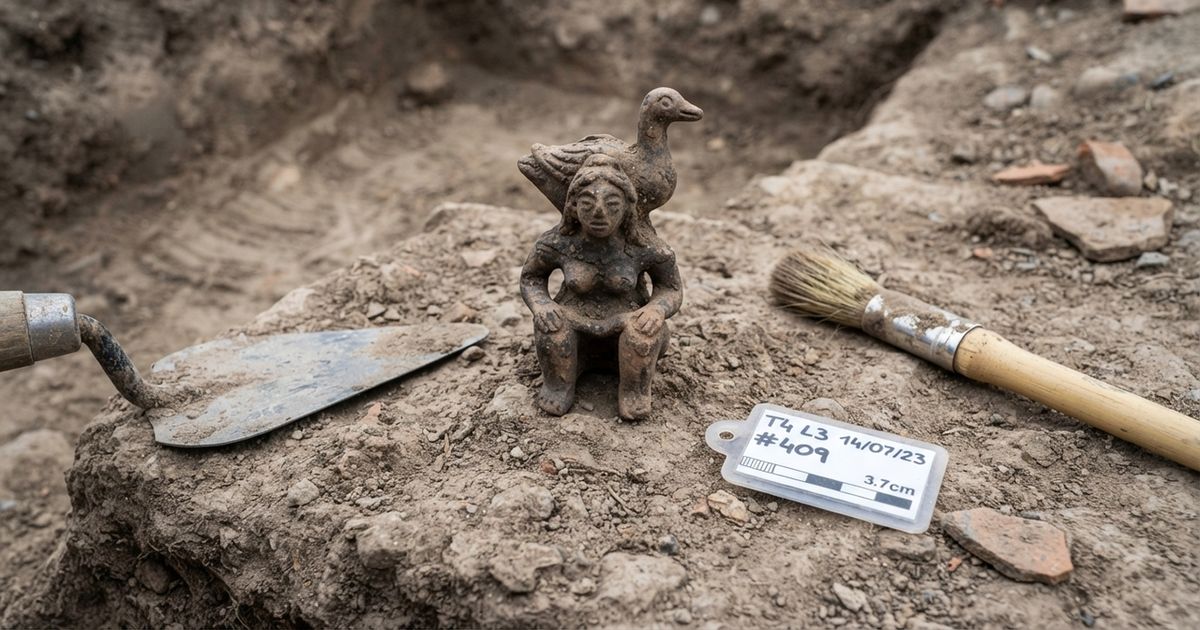 Estatueta de 12 mil anos mostra uma mulher com um ganso sobre as costas em uma cena que intriga arqueólogos
