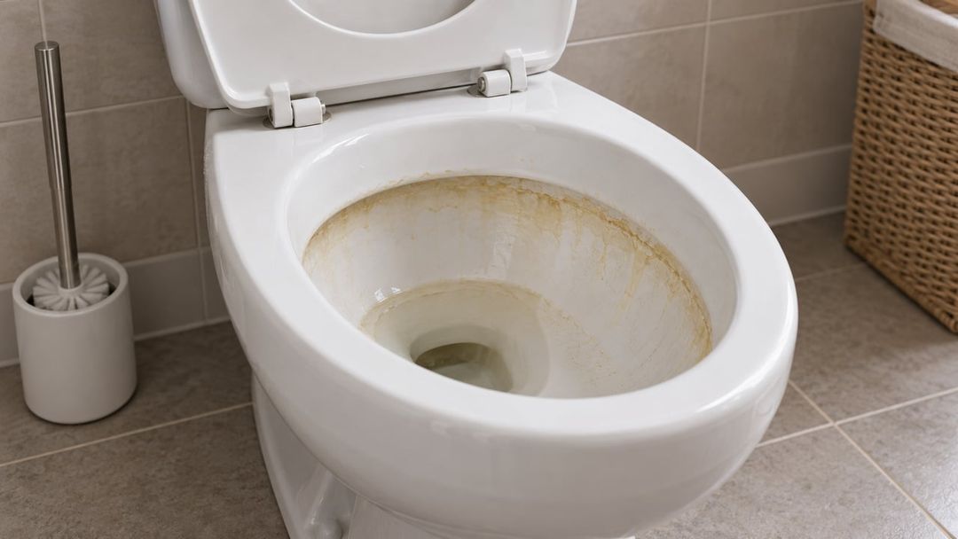 O calcário se acumula onde respingos e evaporação deixam sais minerais presos ao esmalte do vaso – Imagem ilustrativa criada por inteligência artificial