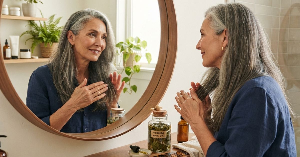 Um punhado de folhas de moringa é suficiente para ajudar a escurecer os cabelos desde a raiz