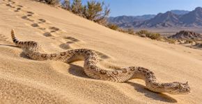 Cobras sidewinder avançam de lado apoiando poucos pontos do corpo na areia quente, movimento que reduz contato e melhora tração em dunas soltas enquanto apenas duas áreas tocam o solo a cada instante