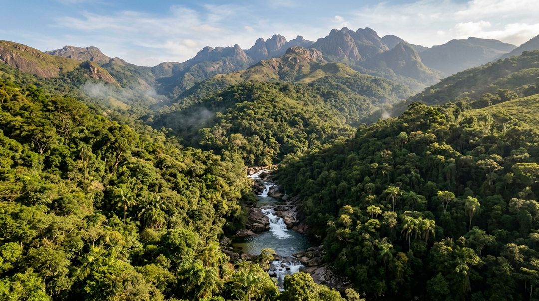 A reserva abriga vales verdejantes e uma rica biodiversidade nativa da Mata Atlântica.